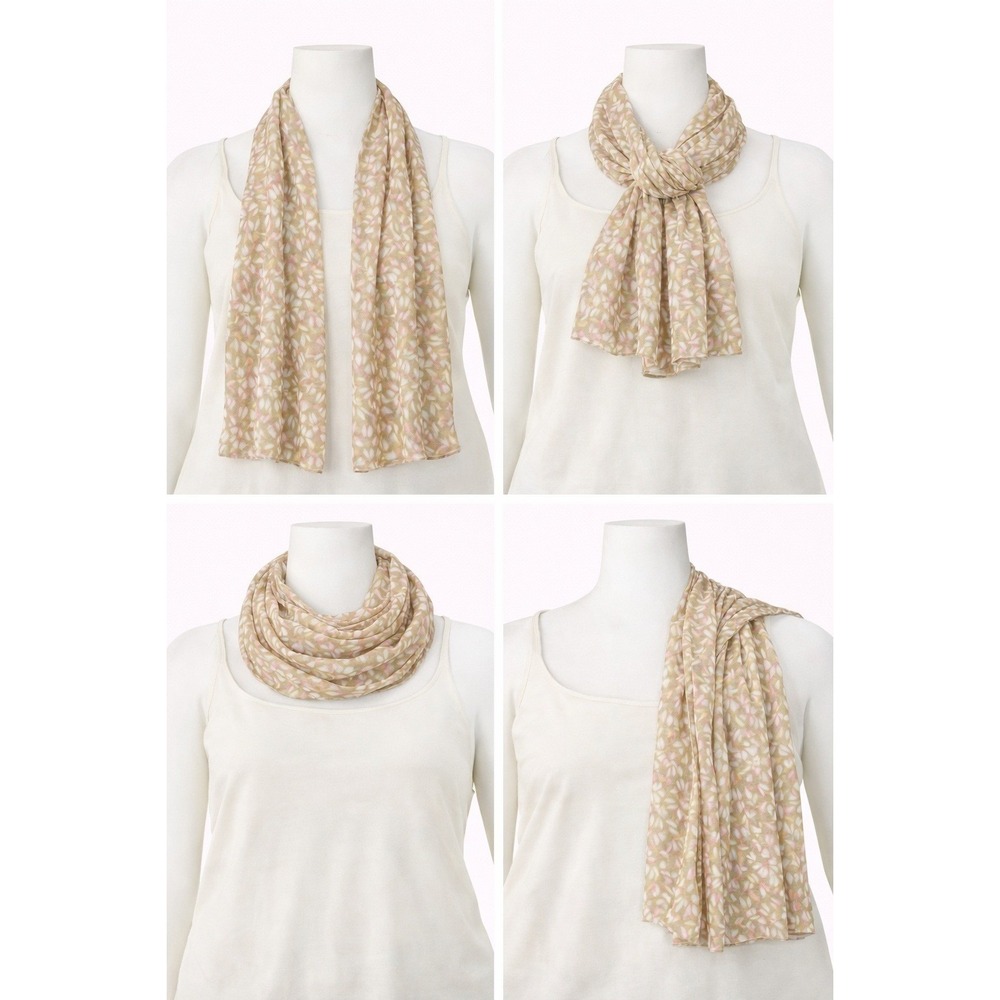 Denim & Co Beach Womens 28x72 Scarf Beige Floral Print Crinkle A263190 NWOT